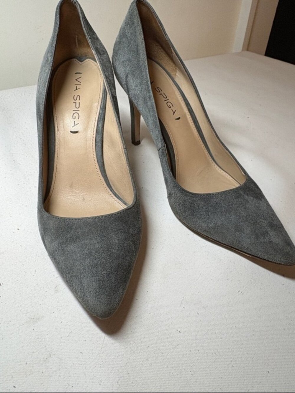 Via Spiga Gray Suede Pointed-Toe Stiletto Pumps